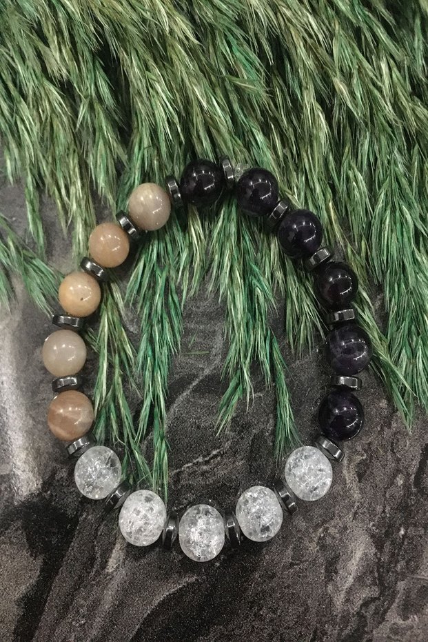 Certified Sunstone - Nefez - Amethyst - Hematite Natural Stone Bracelet