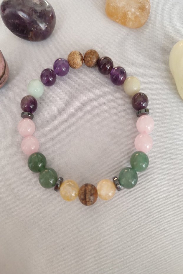 Certified Jasper, Citrine, Aventurine, Pink Quartz, Amethyst, Amazonite, Hematite Natural Stone Bracelet