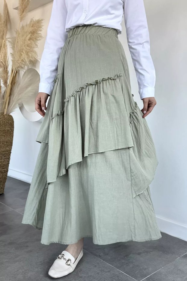 Mint Voile Hijab Skirt with Elastic Waist and Inner Lining