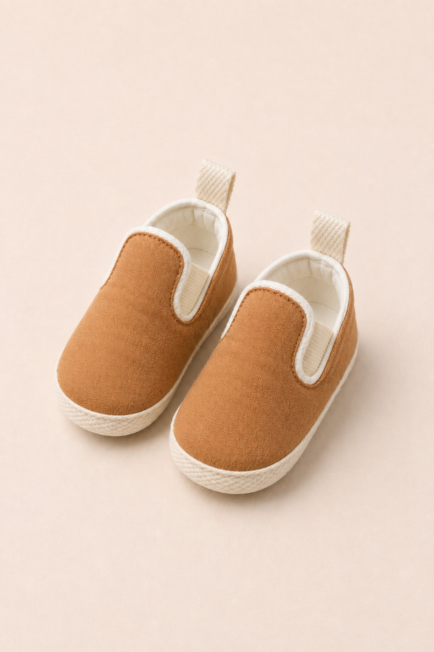 Tan Brown Side Elastic Slip-On Soft Sole Baby Booties (4-12 Months / 18-19 Number) - Lnc 5202