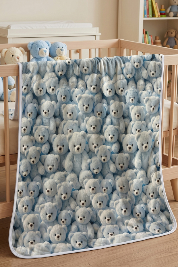 Teddy Bear Printed Baby Blanket 80X90 cm Soft Textured 3D Printed Teddy Bear Patterned - Seasonal