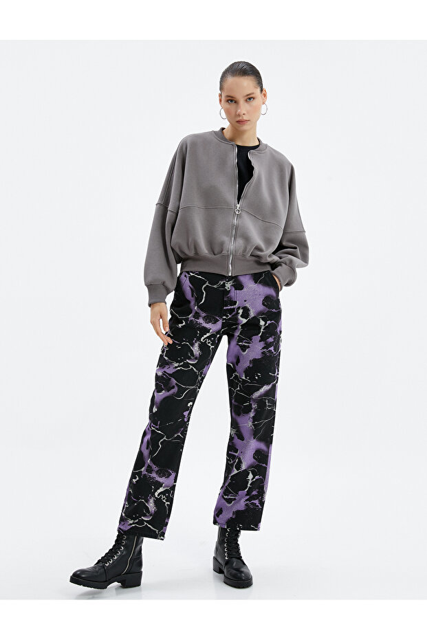 Comfortable Fit Ribbed Bomber Collar Ribbed Long Sleeve Zippered Sweatshirt