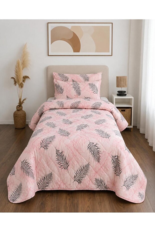 Single Feather Patterned Multi-Purpose Bedspread 160*220 & +1 Pillowcase (Pique)