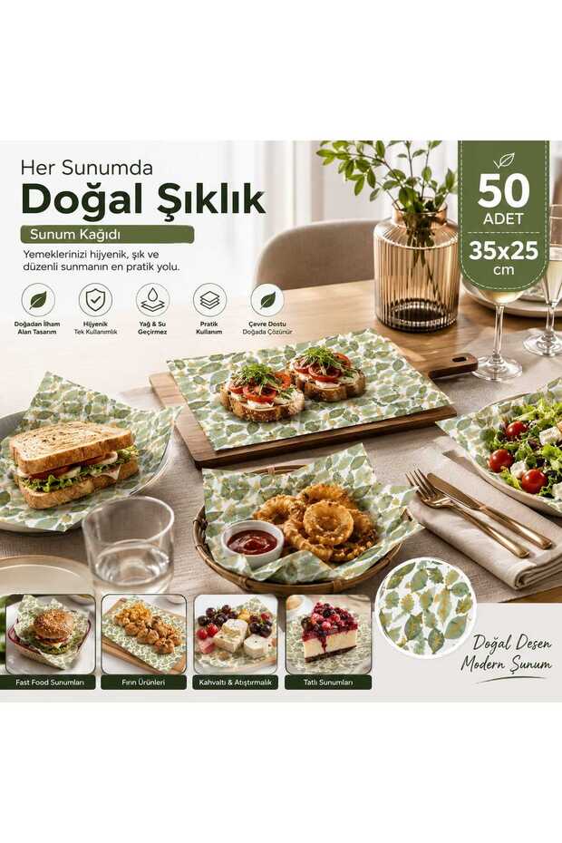 50 Patterned Presentation Papers 35X25 cm | Stylish Serving Paper | Hamburger, Sandwich, Potato, Dessert Presentation Paper