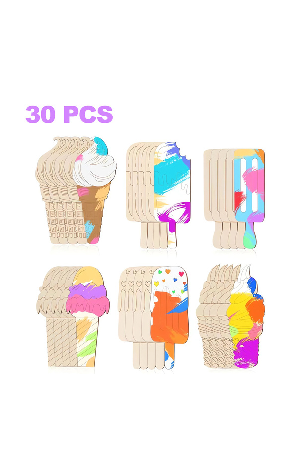 Other Other 30pcs 6/30pcs Ice Cream Wood Cutouts Summer DIY Doodle Blank Wood Slices Arts And Crafts