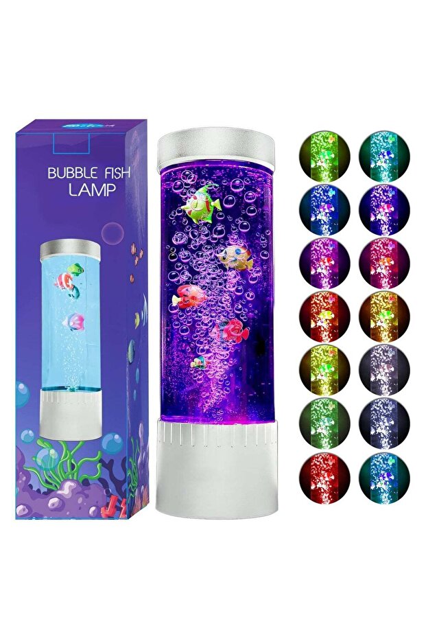 LED Mini Colour Changing Aquarium Light With Desktop Bubble Fish Lamp Relaxing Tank With Bubbles Mood Soothing And Calming Sensory Tubes With Floating Jelly Fish And Sea Horse