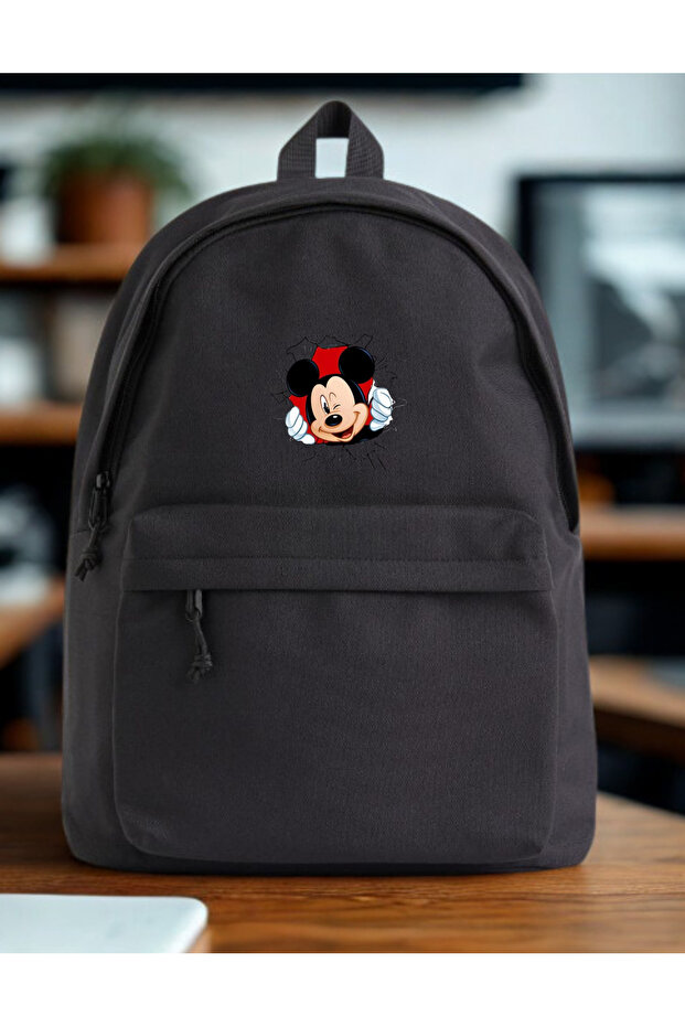 Mi̇ck Mouse Printed School, Lecture, Course, Classroom Unisex Black Backpack