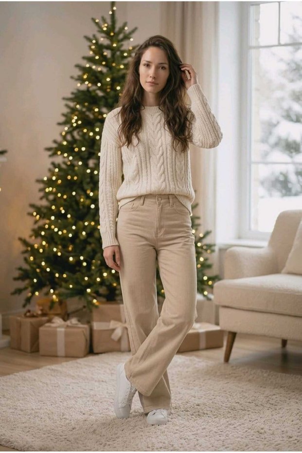 Beige Color Palazzo Jeans, High-Quality Lycra Fabric, Sturdy Stitching, Flexible High-Waisted Women's Denim Pants