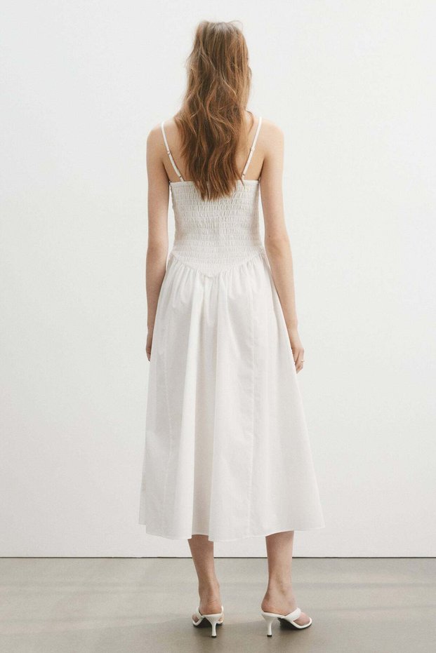 Smocked flared-skirt dress