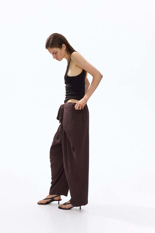 Tie-detail barrel trousers