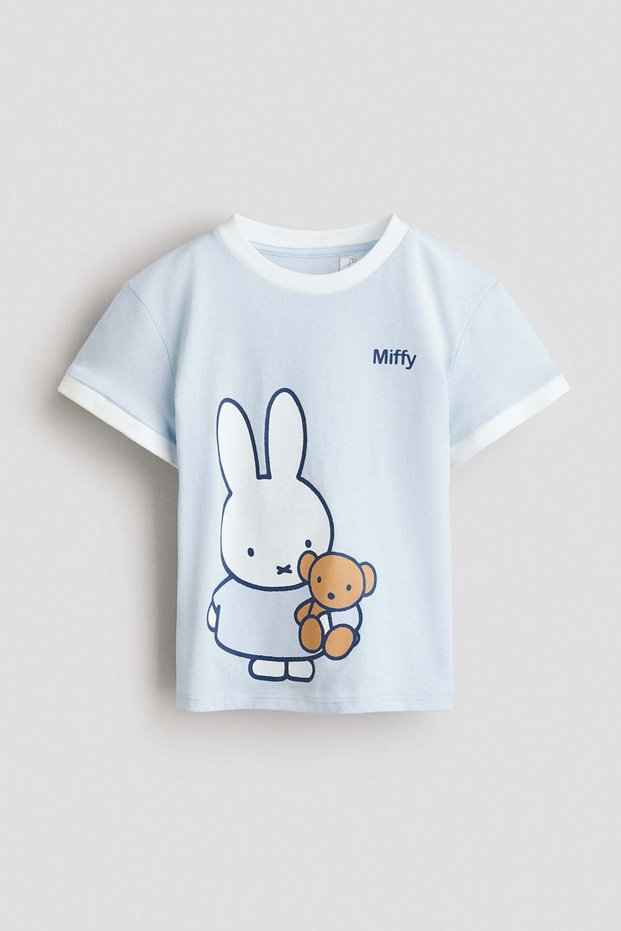 Print-motif cotton T-shirt