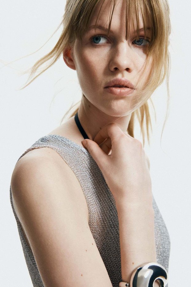 Shimmering rib-knit dress