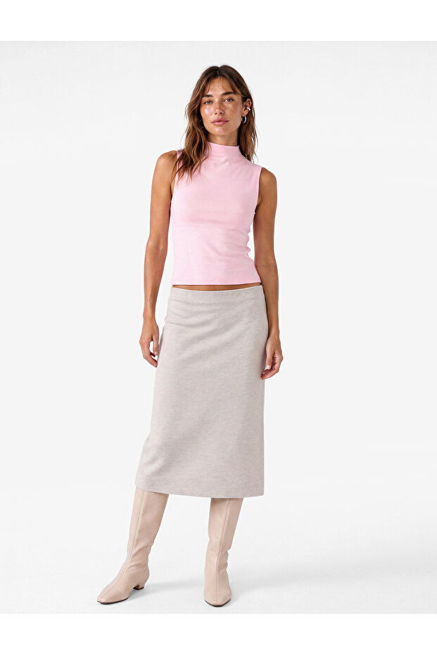 Slim Fit Midi Length Pencil Skirt with Stitching Detail