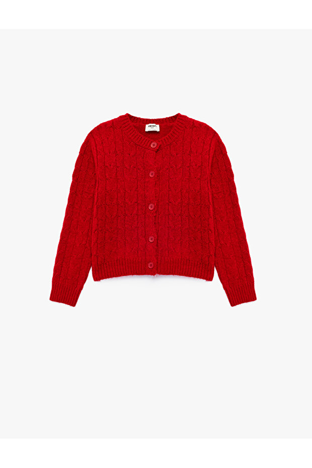 Hair Braid Textured Buttoned Long Sleeve Crew Neck Knitwear Cardigan