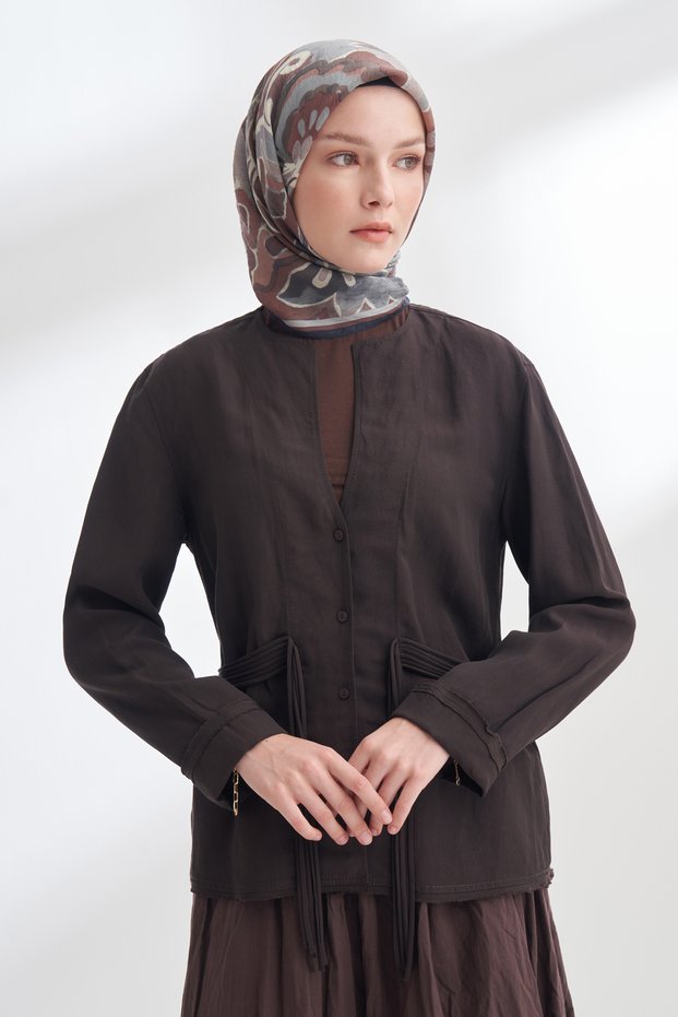 Heritage Floral Pattern the Tencel Edit Scarf - Black - Brown