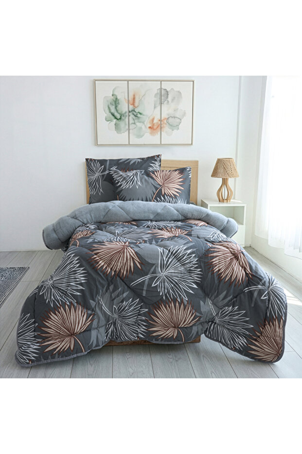Single Double-Sided Floral Patterned Wellsoft Quilt 155X215 + 1 Pillowcase