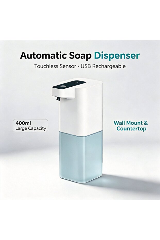 Automatic Touchless Soap Dispenser 400ml, USB Rechargeable Infrared Sensor Hands-Free Liquid Soap Dispenser, Wall-Mounted & Countertop Soap Pump for Bathroom, Kitchen & Home