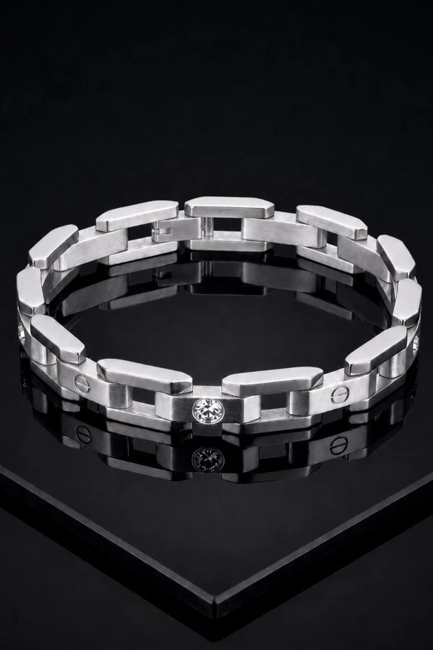 Men's Steel Bracelet Steel Color Zircon Stone Screw Model Steel Men's Bracelet