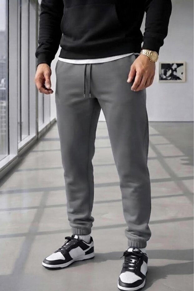 Men's Nardo Gray Ribbed Cuff 3-Strand Ribbed Sweatpants