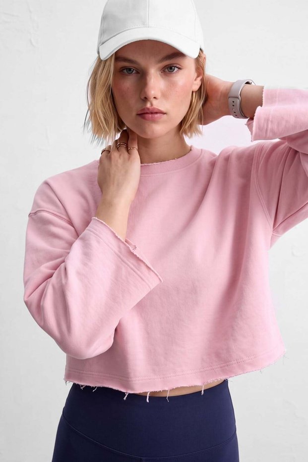 Women's Crew Neck Oversize Short Swaetshirt - Powder Pink