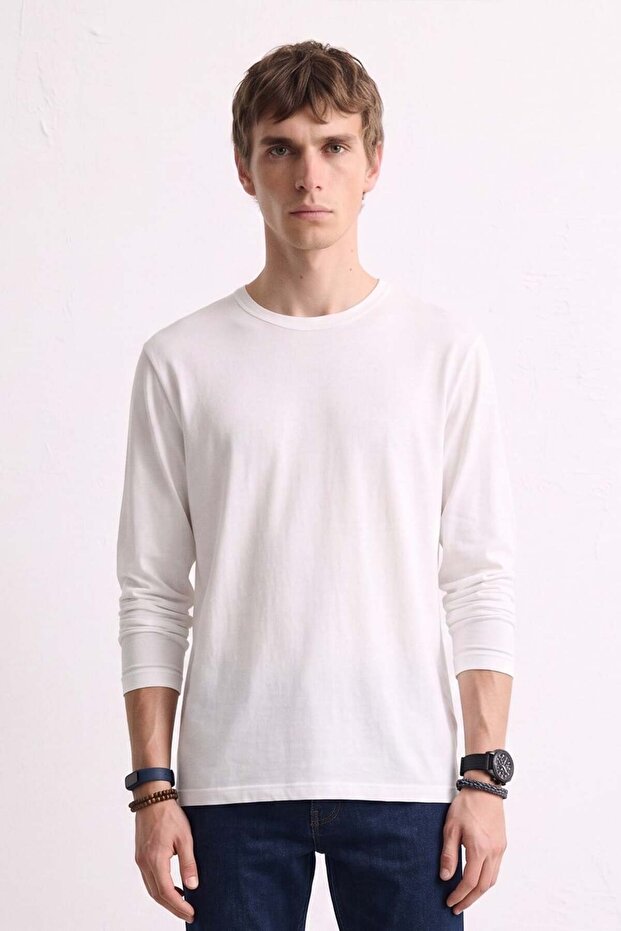 Men's Crew Neck Slim Sweatshirt 5074 - Ecru