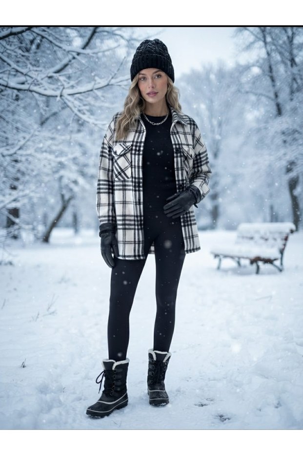 Black-White Plaid Lumberjack Stylish Women's Shirt Jacket