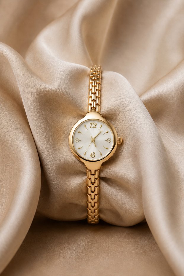 Women's Pinterest Model Gold Color Steel Strap Wristwatch