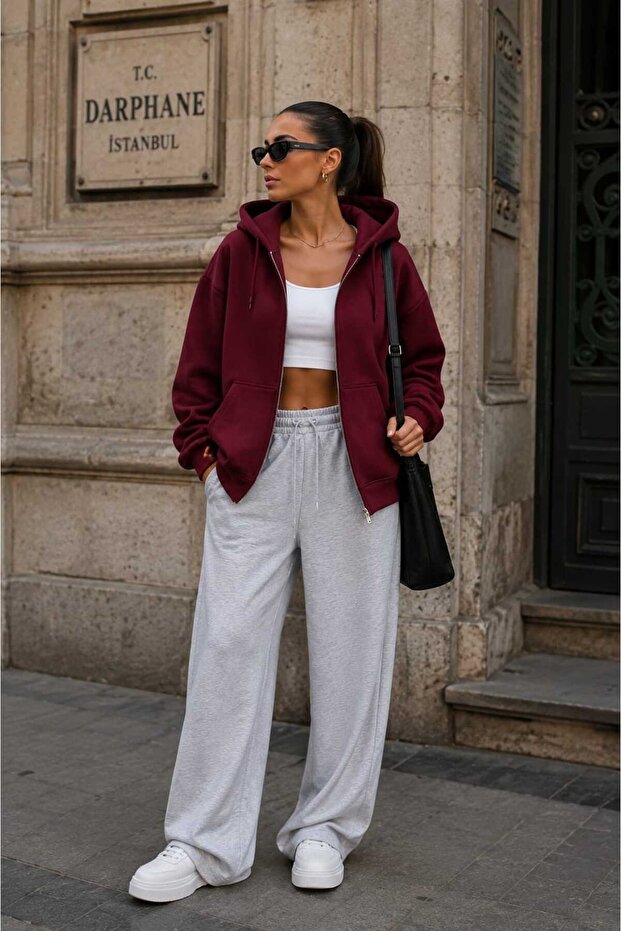 Kapişonlu Şardonlu Oversize Swet