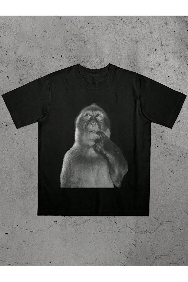 Thinking Monkey Printed Oversize Boxy Cut Unisex 100% Cotton Tshirt (190 Gsm)