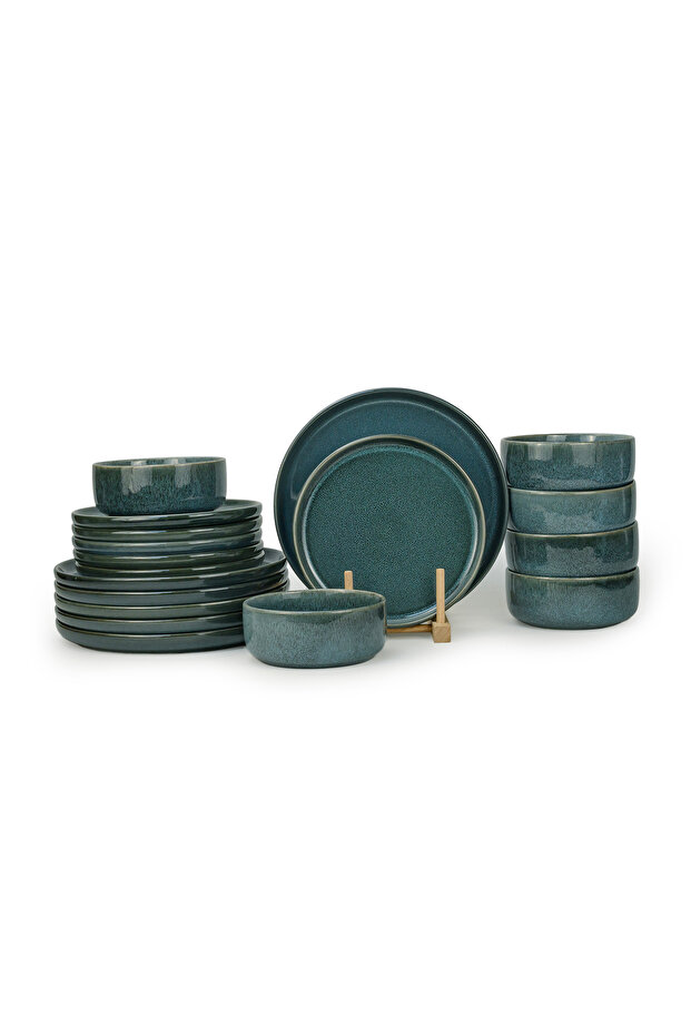 Stoneware TIM 18 PC Dinner Set, Blue | Lightweight Dinnerware Set for 6 People