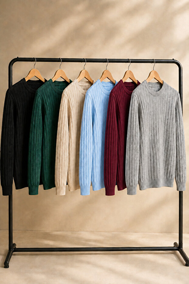 Men's 6-Piece Crew Neck Long Sleeve Knit Sweater Pack