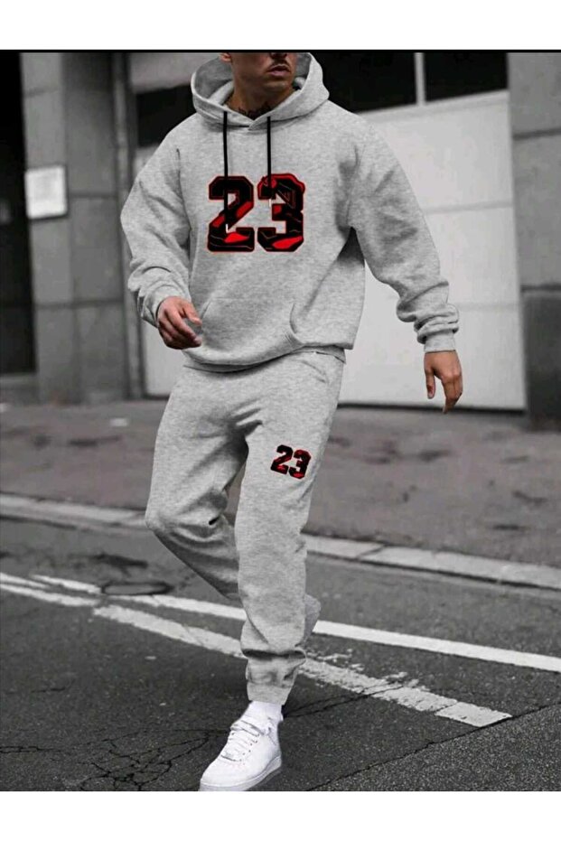 Number 23 Printed Top and Bottom Hooded Men's Tracksuit Set Oversize Boyfriend