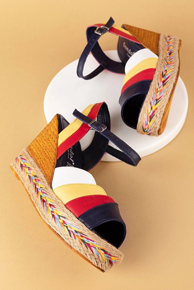 Women's Genuine Leather Wedge Heel Platform Sandals Ell.7081 Laci Combination