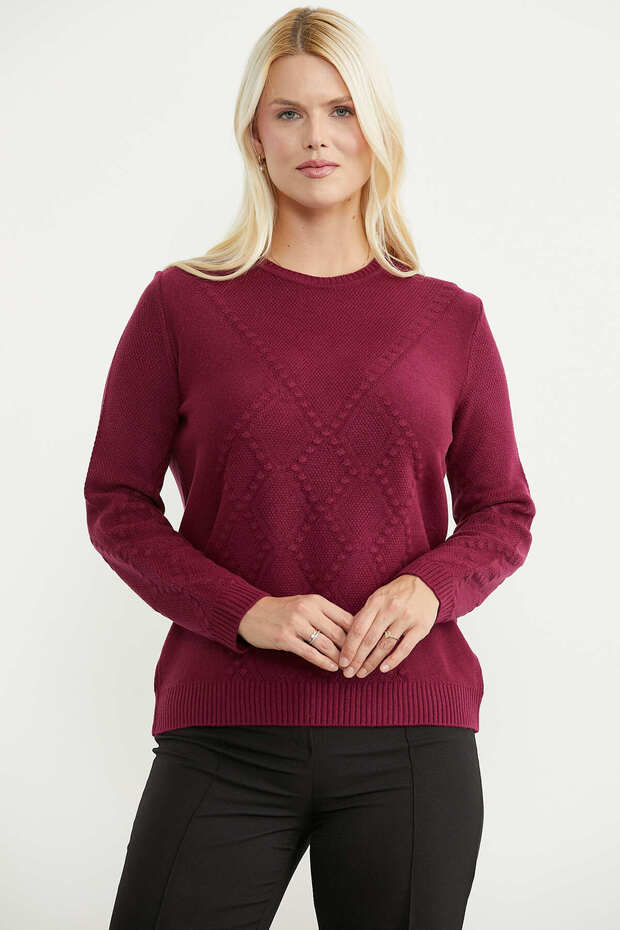Baklava Motif Knitwear Sweater - Burgundy