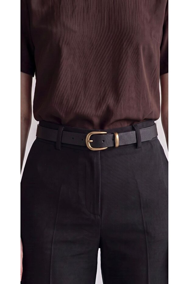 Women's Antique Plated Buckle Black Belt 2.3 cm Jean Belt Coat Belt Pants Belt
