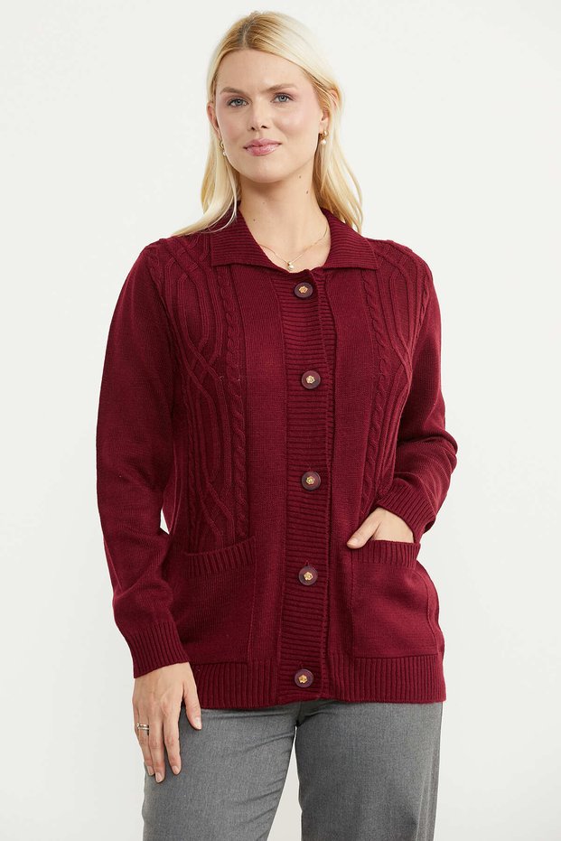 Motif Detailed Knitwear Cardigan - Burgundy