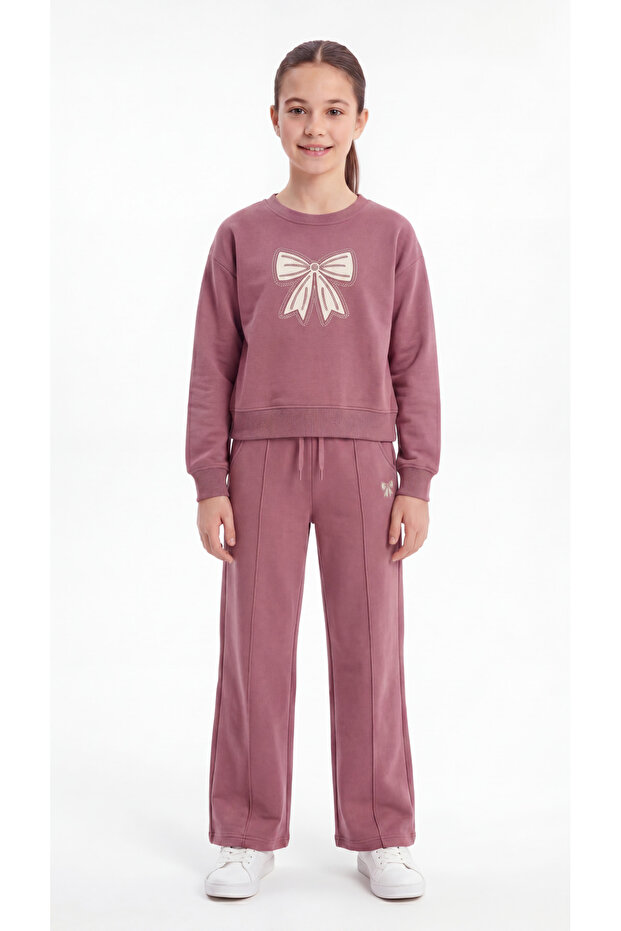 Top and Bottom Ribbon Printed Girls' Tracksuit Set