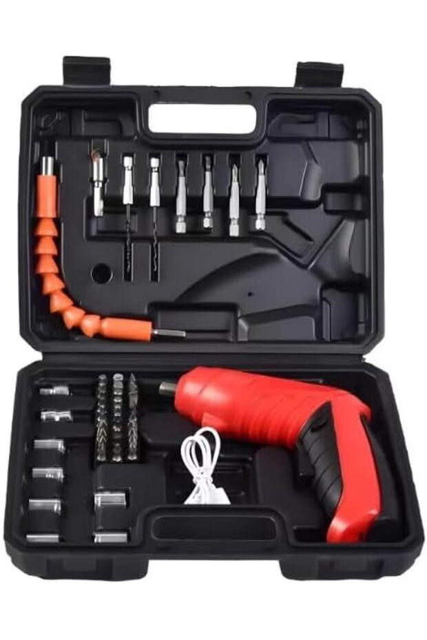 DX2502 Drill Driver Kit, 4.2V Rechargeable Electric Screwdriver Set 250 RPM Speed, 70 Min Working Hours, 1300mAh Battery Capacity, DIY Home Improvement, Includes Carry Case