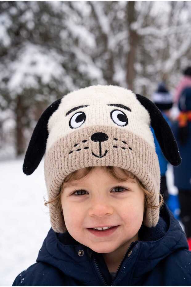 1-3 Years Old Boys' Winter Beanie with Inner Fleece and Plush Figures