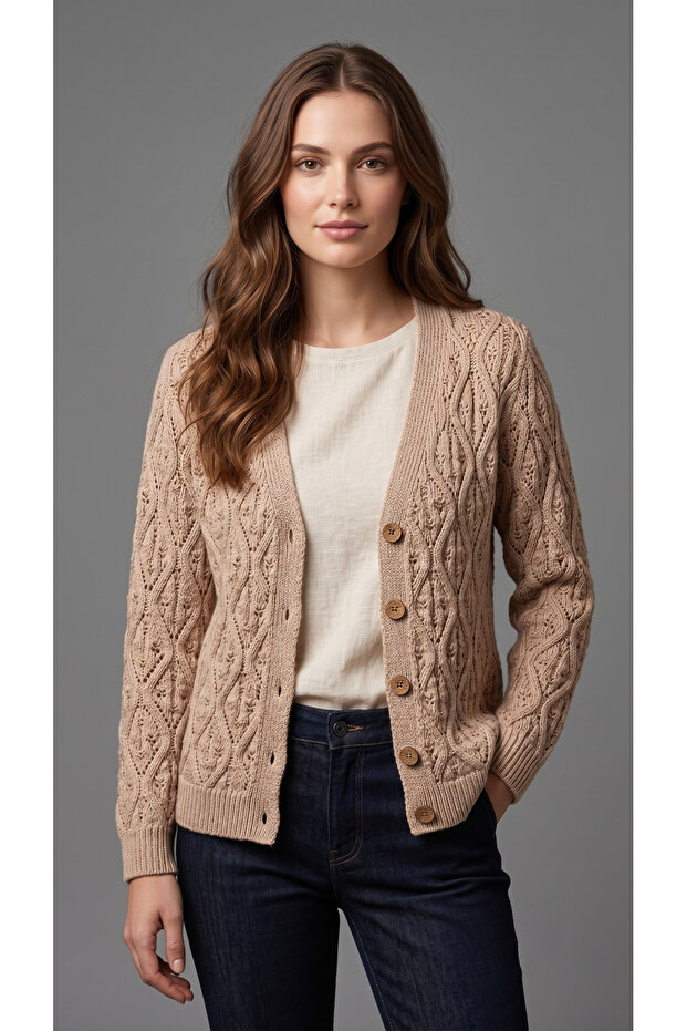 Women's openwork knit cardigan