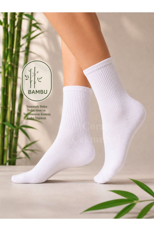 1 çift Beyaz BAMBU Tenis Çorap