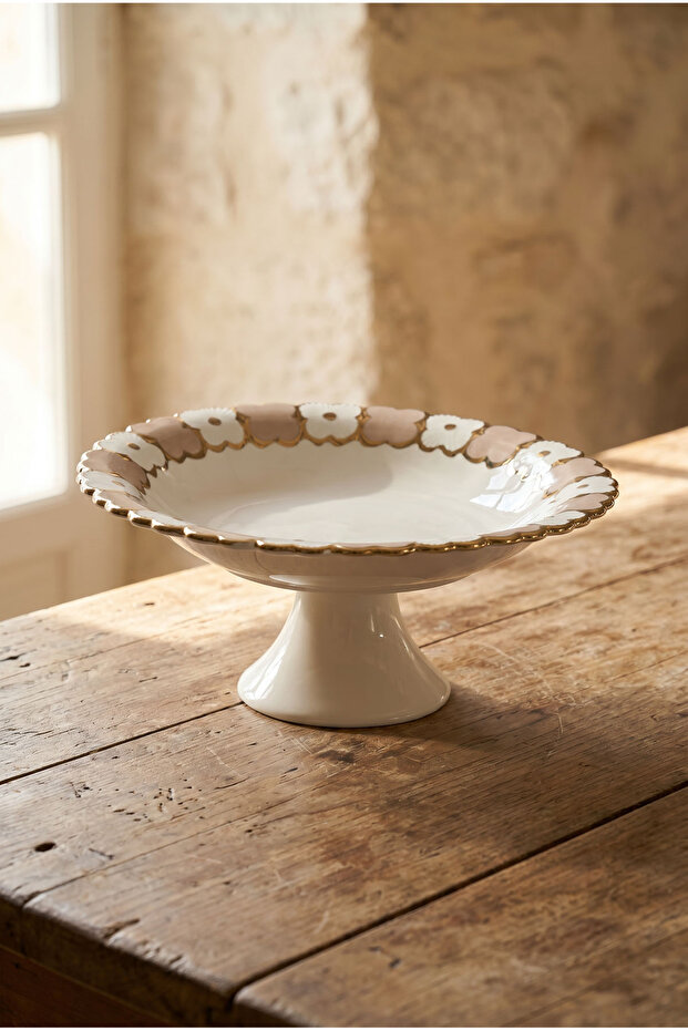 Cleef Footed Round Presentation Plate Beige - 30 cm