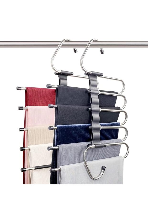 Magic Pants Hangers Space Saving - 2 Pack for Closet Multiple Layers Multifunctional Uses Rack Organ