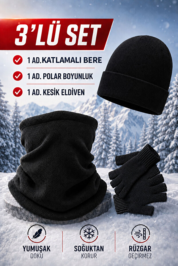 3'LÜ BERE BOYUNLUK ELDİVEN SETİ