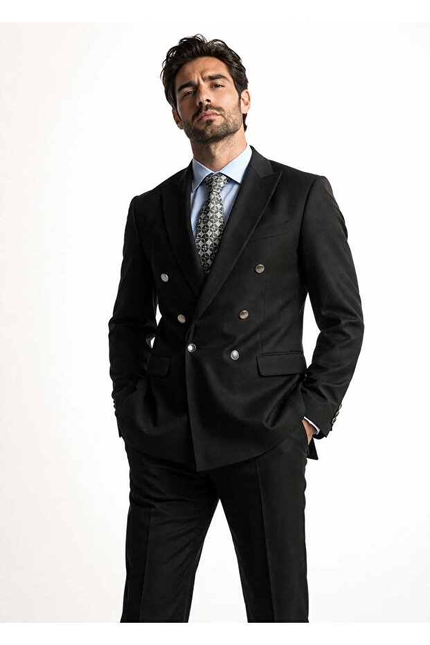 Men's Metal Buttoned Double Breasted Suit
