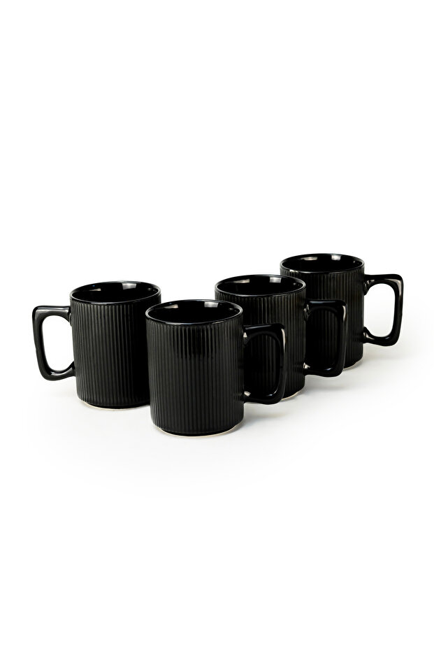 Stoneware ZOE 4PCS Mug Set | 385 ML Black Coffee Mug Set