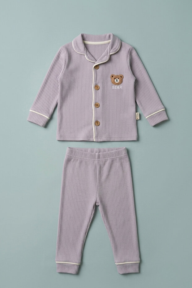 Teddy Bear Appliqued Baby Boy Pajama Set