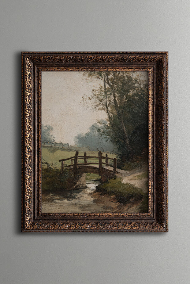 Wooden Bridge in the Pond - Vintage Patterned Painting - Thick Model