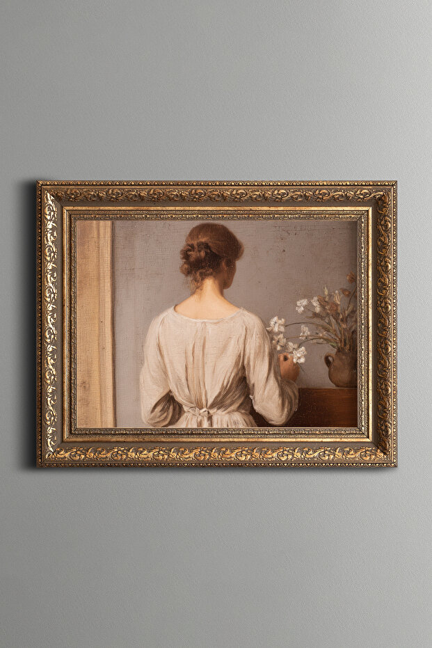 Woman in White Dress - Vintage Patterned Painting - Thick Model
