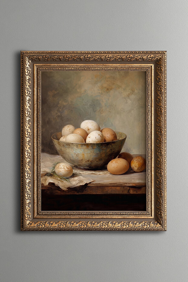 Eggs in a Rustic Bowl - Vintage Patterned Painting - Thick Model